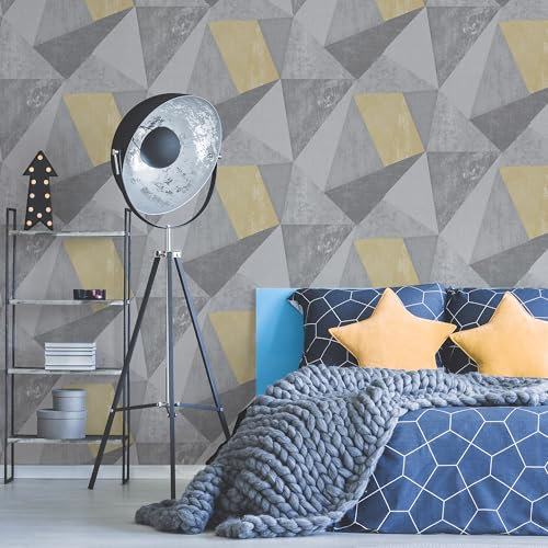 Fresco Shard Grey Ochre Wallpaper