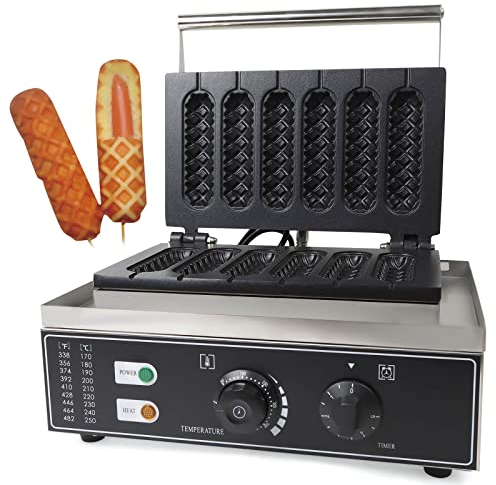 Hot Dog Waffeleisen, 1500 W Edelstahl Waffelmaschine Antihaft-Waffeleisen 6 Stick Waffle Hotdogs Corndogs Maker