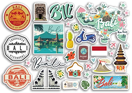 A5 Sticker Sheet Bali Landmarks Vinyl Stickers - Indonesia Beach Sea Stamps Skyline Flag Travel Holiday Map City Scrapbook Aesthetic #80531