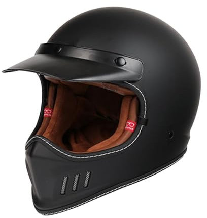 Casco da Moto Integrale retrò, Caschi Integrali per Moto da Strada con Visiera Parasole, Casco Vintage Cafe Racer ATV UTV Approvato DOT/ECE per Uomini Adulti Donne B,L