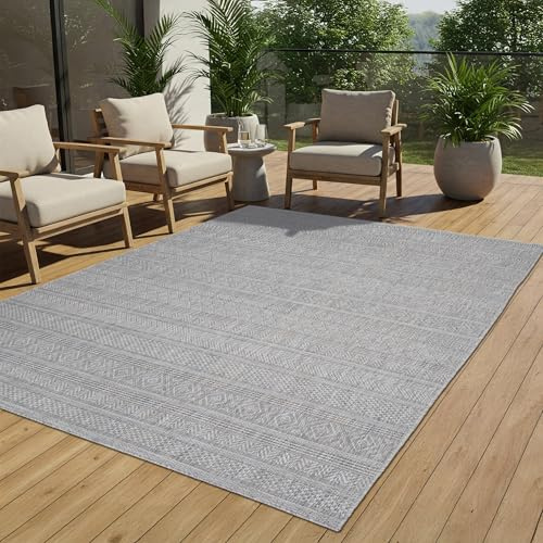 TAPISO Melissa Teppich Outdoor Indoor Grau Flachgewebe Sisaloptik Wetterfest Kurzflor Wohnzimmer Küche Flur Balkon Terrasse ÖKO-TEX 200 x 290 cm