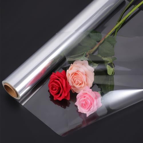 45M X 43CM Cellophanfolie, Geschenkfolie Transparent Cellophan Rolle Klarsichtfolie Geschenkfolie Zellophanfolie für Geschenk Hochzeit Geschenkkorb Blumen Süßigkeiten Weihnachten