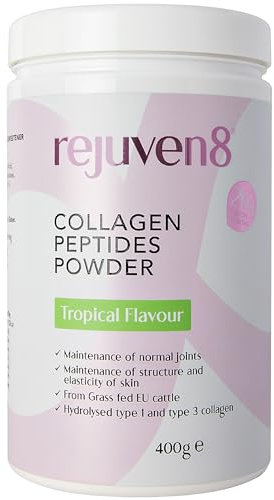 Rejuven8 Collagen Peptides Powder - 400g Tropical Flavour - 26g of Collagen and 24g of Protein Per Serving - Grass Fed Bovine Collagen Powder for Women & Men - Protein Collagen Powder