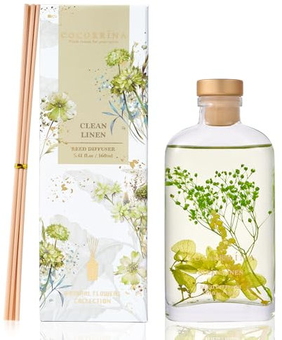 COCORRÍNA Diffuseur Parfum Maison, Linge Propre 160ml avec bâtonnets Parfum de Maison pour Salle de Bain Chambre à Coucher Décoration d'intérieur