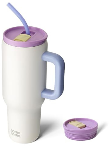 BOTTLE BOTTLE 40oz (1.2L) Kaffeebecher aus Edelstahl mit Griff & Strohhalm, BPA-frei, isolierter Thermobecher für Reise, Büro, Uni & Sport, Geschenkidee für Kaffee- und Teeliebhaber (Weiß)