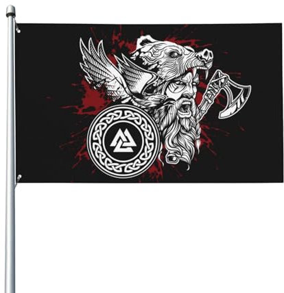 Drapeau de guerrier Viking Odins 90 x 60 cm avec 2 œillets métalliques, pour intérieur et extérieur