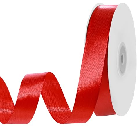 woric 50 m satinband röd, 20 mm presentband rött band dekorativt band tygband för bröllop dekoration födelsedag dop presentförpackning röd rosett