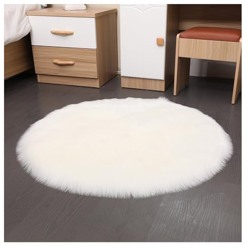 SMTCM Alfombra redonda de piel de cordero sintética, 40 x 40 cm, color blanco, mullida, de pelo largo, suave, imitación de lana, alfombra de cama, sofá, felpudo antideslizante, lavable, decoración del