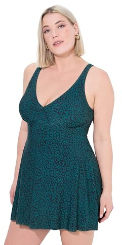 Ulla Popken Vestido de baño para Mujer, Tallas Grandes, Tallas Grandes, diseño de Leomuster, Copas Suaves, Verde Oscuro, 46-48