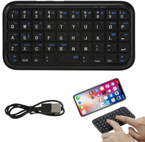 KeautFair Mini Teclado Bluetooth inalámbrico recargable portátil silenciador silenciador pequeño compacto para Windows/iOS/Android/PC/ordenador portátil/Smartphone/Tableta(Negro)