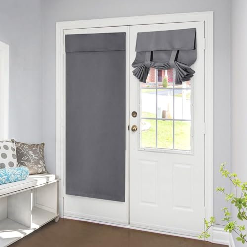 Homirty 1 Panel Blackout French Door Curtain for Privacy, Door Privacy Blinds, Front Doors Curtain, Blackout Doors Shade, Thermal Insulated Curtains with Tie Up Shade(Dark Grey, 26x40 Inch)