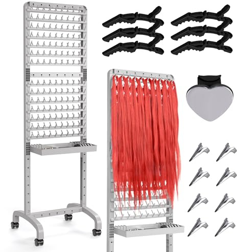 Yumkfoi 2-sided 280 Pegs Braiding Rack, Adjustable Hair Racks with Tray and 17 Braiding Tools, Braid Rack for Braiders, Hair Separator with Wheels (Grey)