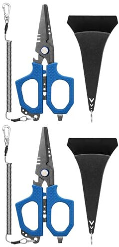 2 tijeras de electricista, cortador de línea de pesca, tijeras de línea de pesca con borde dentado resistente, cortador de cable de fibra antideslizante, tijeras de línea de pesca