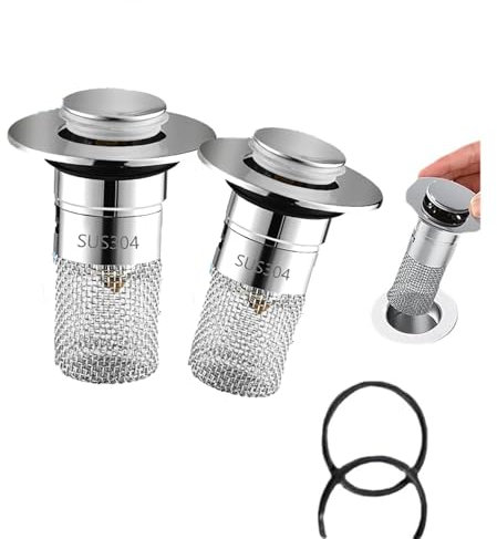 Tappo Lavandino Universale con Filtro,2 Pcs Tappi Lavandino Bagno,Tappo Anti-Ostruzione e Anti-Odore per Lavandino,Bagno,Cucina e Bidet,Adatto per Foro di Scarico 33-40mm,Facile da Pulire