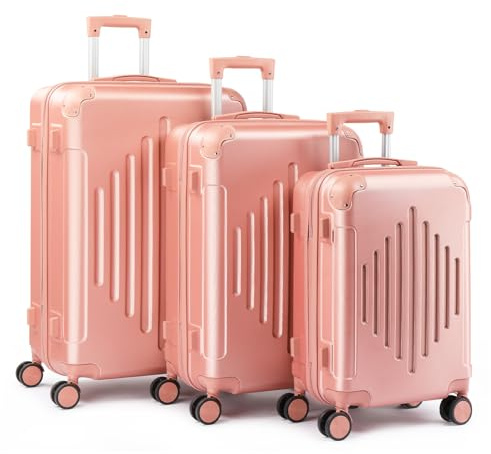HOBBYZOO Suitcase Sets 3 Piece, Hardside ABS Lightweight Luggage Sets, Durable Trolley Travel Cabin Suitcase with Spinner Wheels & Inbuilt Locks for Business Trip, 20 24 28 - Rose Gold