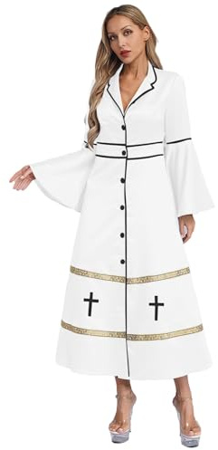 TTAO Femme Robe de Clergé Mat Choir Robes Robe de Chœur d'église Robes de Confirmation Manches Longues Vêtement Catholique Tenue Soirée Cérémonie Cocktail Fête S-3XL Blanc L
