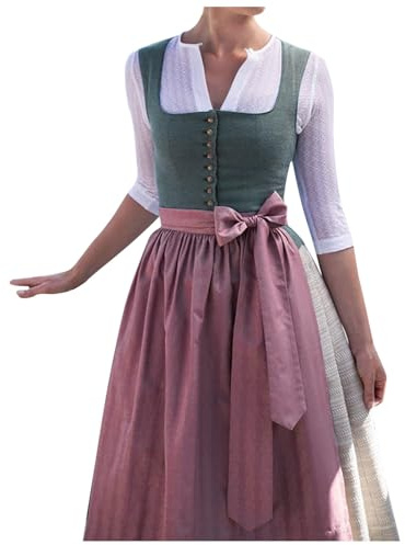 YOSUWOAI Robe dirndl pour femme - Costume de fête de la bière - Dirndl midi - Longue - Grandes tailles - Chemisier Dirndl - Costume vintage élégant - Robe de soirée - Robe de cocktail, B vert clair