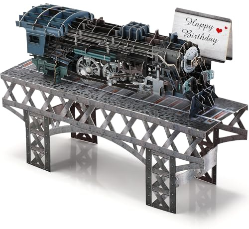 Nezyo Carte Pop-Up Train 3D Carte d'Anniversaire de Vœux Locomotive à Vapeur avec Enveloppe Cadeau pour Anniversaire, Fête des Pères, Remise de Diplômes et Noël