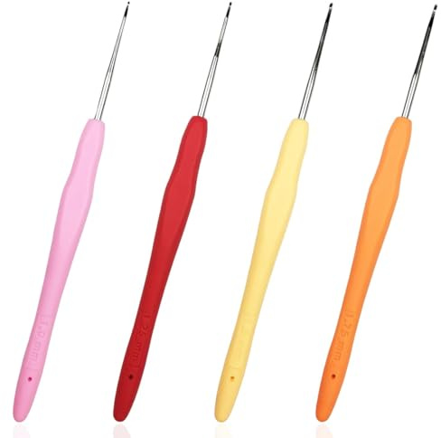 JYNXOR Set di 4 Uncinetti da 1 mm, 1,25 mm, 1,5 mm, 1,75 mm, di Piccole Dimensioni, Impugnatura Ergonomica, Uncinetto,Uncinetti In Pizzo Per Lavorare A Maglia Sciarpe, Guanti, Borse, Cappelli, Calzini