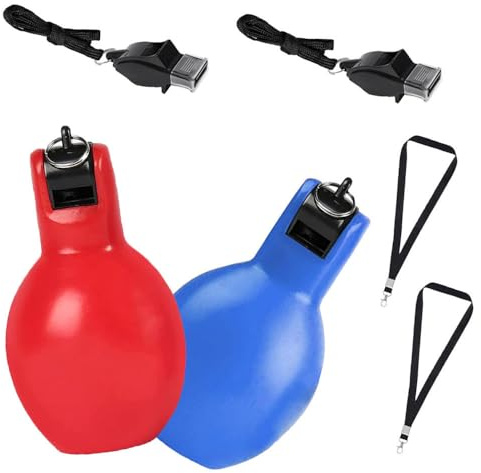 Esforzarse Lot de 2 sifflets à main pour cours de sport avec 2 sifflets de sport en acier inoxydable et 1 carte d'arbitre, sifflet d'urgence avec cordon tour de cou