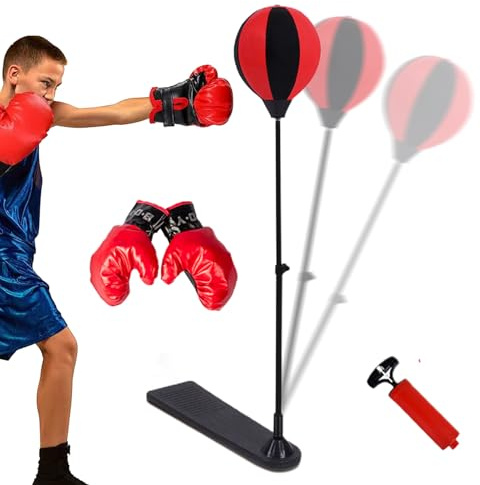 Saco De Boxeo con Soporte - Saco De Boxeo con Guantes Y Base Altura Ajustable para Niños | Deportivo, Kit Estable para Niños y Niñas de 3 a 10 Años para Entrenamiento en Casa Exterior o Interi