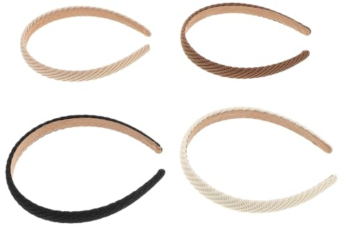 ERINGOGO Lot de 4 Bandeaux Tricotés pour Femme en Tissu Doux, Bandeaux de Soin du Visage Multifonctions, Couleurs Assorties Beige, Marron, Kaki, Noir, pour Démaquillage et Bain