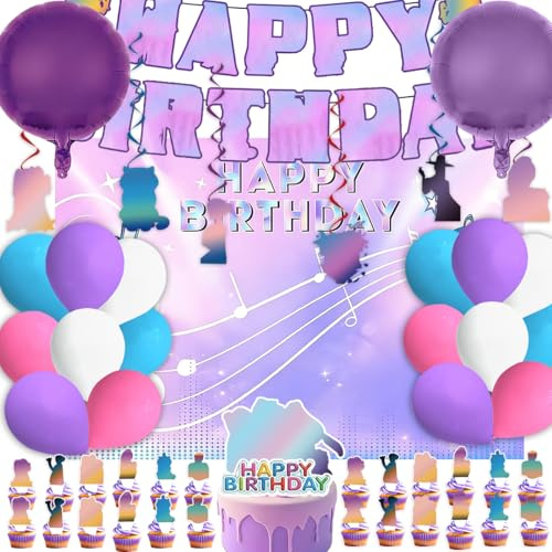 49 Pièces Décoration Anniversaire Huntrs, Kit Décoration Fête avec Bannière, Ballons et Toppers à Cupcakes, Accessoires d'anniversaire Complets pour la Fête d'enfant Parfaite