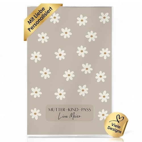 Solo para Austria – Funda para el pasaporte materno austriaco | Fabricado en Alemania | Funda de alta calidad (margaritas beige, pasaporte madre e hijo Austria)