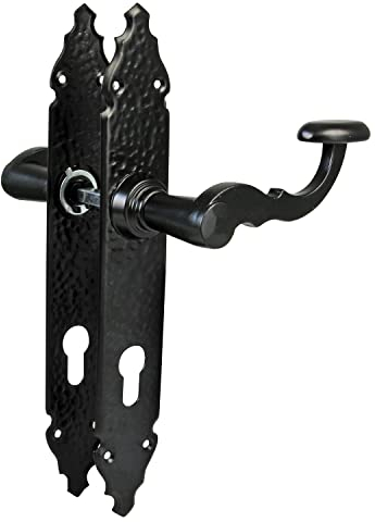Amig - Set di 2 maniglie per porte di passaggio Mod.100PB47 | 280 x 45 x 3,5 mm | Quadretto 8 mm | Per uso con catenacci da mbutir | Tipo ferro battuto | Di Zamak finitura in nero