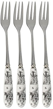 V&A Alice im Wunderland Dessert - Kuchengabel als Obstgabel aus Edelstahl mit verzierten Porzellangriffen in Weiß - 15.5 cm - Küchen-Besteck