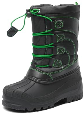 DREAM PAIRS Boys & Girls Toddler/Little Kid/Big Kid KNORTH Insulated Winter Waterproof Snow Boots,Size 13 Little Kid,Black/Neon/Green,KNORTH