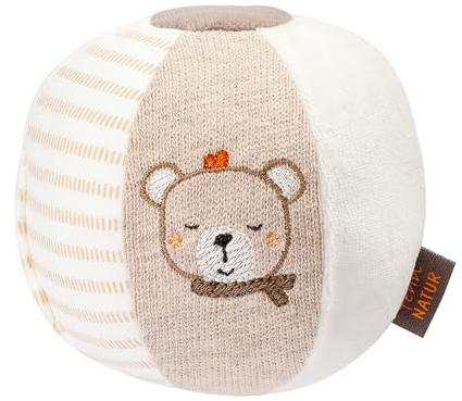Fehn 052336 Stoffball Esel & Teddy NATUR – Greif-Spielball mit Materialmix & Rassel zum Werfen, Greifen, Rollen-fördert Babys motorische Fähigkeiten-für Baby und Kleinkinder ab 0+ Monaten, Mehrfarbig