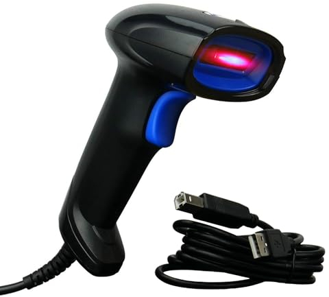 Barcode Scanner für 1D Code, Strichcode Laser, schnelles und manuelles Scannen, kabelgebundener Scanner, Handscanner, Lesegerät, geeignet für Lagerhalle, Schule, Supermarkt, Industrie, HDWR HD10