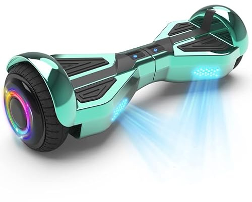 Starship Electric Hoverboard with Bluetooth Speaker, Chrome Color Self Balancing Scooters with Science Fiction Design and 6.5 inch LED Wheels (Chrome Turquoise)