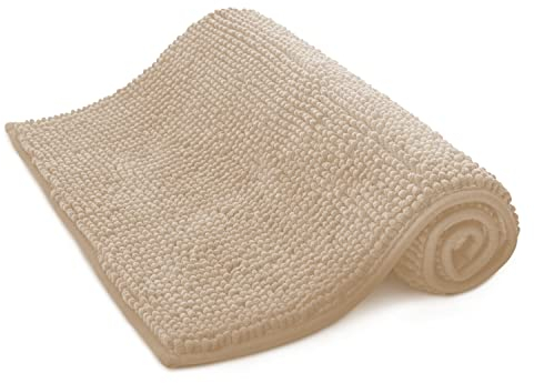 KEPLIN Non-Slip Microfibre Bath & Toilet Mat - Soft, Plush & Comfortable Rug with Machine Washable Design - Water Absorbent & Quick Drying to Keep Bathroom & Home Hygienic & Clean - (40x60cm) Beige