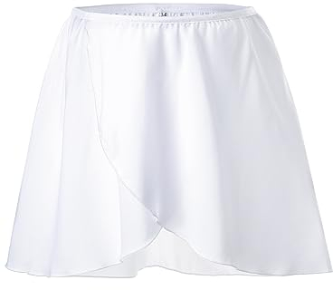 boruizhen Ballett Wickelrock Tanz Rock Chiffon Ballettrock Mädchen Mit Dehnbarem Taillenband für Kinder und Damen Weiß M