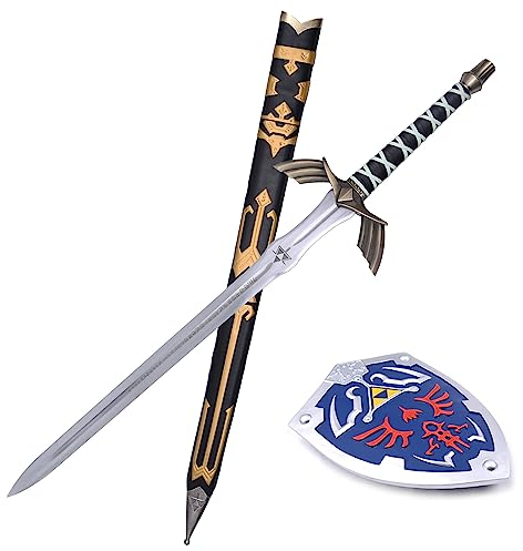 LQSMX sword 127CM Die Legende von Zelda Schwert Handschmiedeter 1060 Stahl Zweihändige Schwert Schild von Zelda Hailar Cosplay Schwert (Schwert+Schild 2)