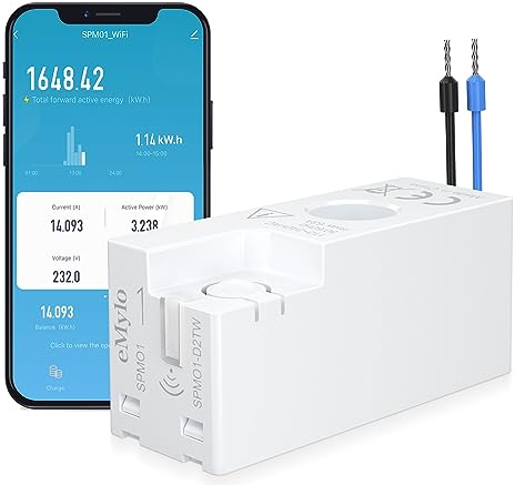 eMylo Wifi Wattmetre, compteur electrique consommation statisticiens Précision de 99.5%, Smart Life/Tuya Smart APP Smart Monitor, 1-Phase