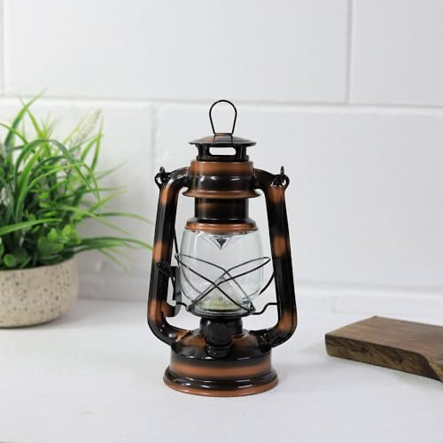 Lanterne tempête LED en métal - 15 x 25 cm - Pour 2 piles LR20 - Réglage en continu de la luminosité - Bronze