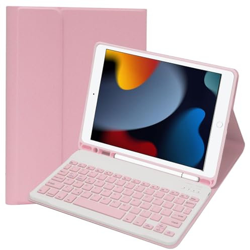 Case with Keyboard for iPad 9th Generation 2021/8th Gen 2020/7th Gen 2019 10.2 , Case with Detachable Wireless Keyboard for iPads 10.2 inch, UK layout ipad Keyboards for iPad 9th/8th Gen Pink