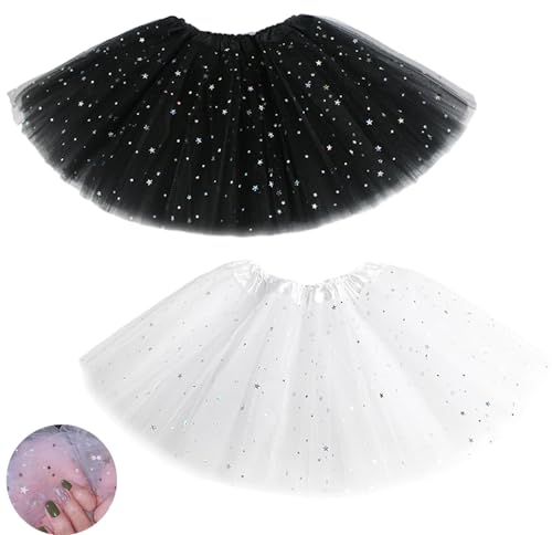 EUPSIIU 2 Stück Tutu für Mädchen, Tüllrock Kinder Röcke Tutu 3-lagig Prinzessin Ballettrock Minirock Tanzkleid Partykleid Tütü Rock Minirock Tüllrock für Dress Up Party Ballett (Baumwolle, 2 Farben)