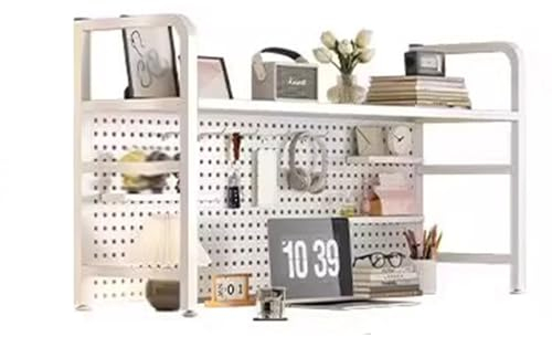 XILYZMO 2-stöckiges Schreibtisch-Bücherregal Im Industriestil, Pegboard-Monitor-Regal, Mit 20 Haken Modulares Pegboard-Regalsystem Für Das Heim-/Büro (Farbe : Weiß, Größe : 115x20x68cm)