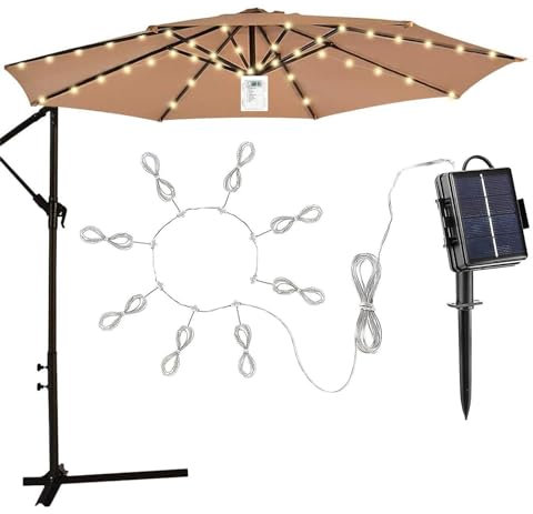 Solar Parasol LED Lights for Outdoor Patio Umbrella With 8 Brightness Modes - Waterproof Market Sun Shade