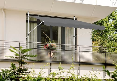 home Trends Klemmmarkise Balkonmarkise ohne Bohren - Einfache Montage,Höhenverstellbar,ausfahrbar Sonnenschutz für Mietwohnungen und Balkone 250/300/350 cm x 130cm (Anthrazit, 350 x 130 cm)