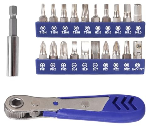 Destornillador magnético de ángulo recto, Atornillador, Herramienta, mini llave de trinquete con 20 puntas para espacios reducidos, bicicleta