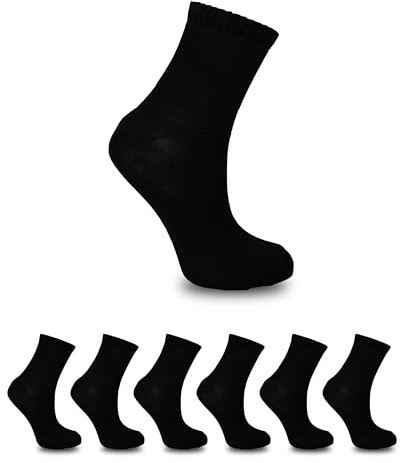 MUD 6-pack tennisstrumpor män kvinnor bomull andas vadderade sportstrumpor perfekta för sportkläder och vandringsstrumpor svart och vit, svart, 43-46 EU
