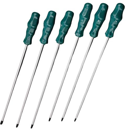 LEKEFETO Lot de 6 tournevis Torx extra longs (300 mm) en acier S2 avec pointe magnétique et poignées antidérapantes pour artisanat professionnel T15, T20, T25, T27, T30, T40