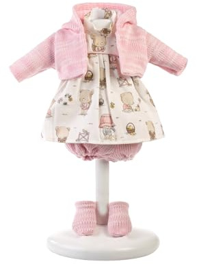 Llorens 1025996 - Vestiti per bambole da 33 cm, set di abiti con abito a forma di orsetto bianco e cardigan rosa, abbigliamento per bambole, accessori per bambole