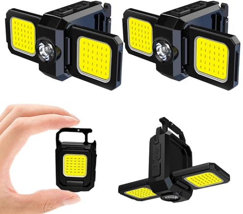 MAKDAK 2PC Cob Keychain Work Light EDC Rechargeable Foldable Keychain Flashlight,Bottle Opener,for Camping,Car Repair,Hiking,Repairing,Power Outrage,Pet Walking,Emergency