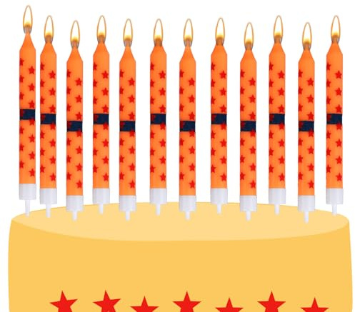 SAVITA 12 Uds Velas Cumpleaños Anime, Amarillas y Rojas Estampado de Estrellas Velas para Tartas de Cumpleaños Decoración Cupcakes para Niños y Esposos Decoración Fiesta con Temática Dibujos Animados